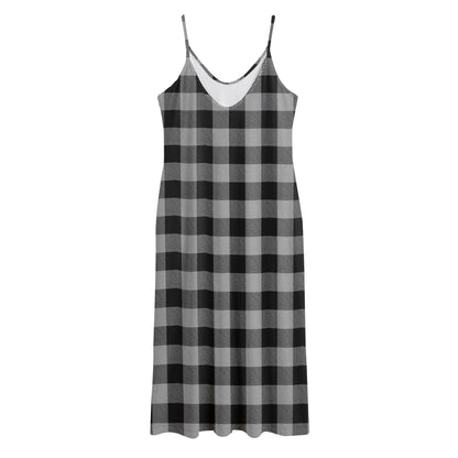Light Grey And Black Buffalo Check Print Jersey Midi Cami Dress