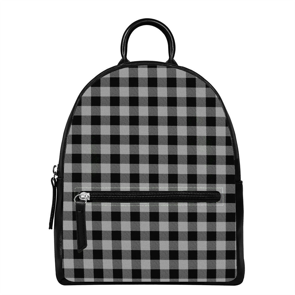 Light Grey And Black Buffalo Check Print Leather Backpack