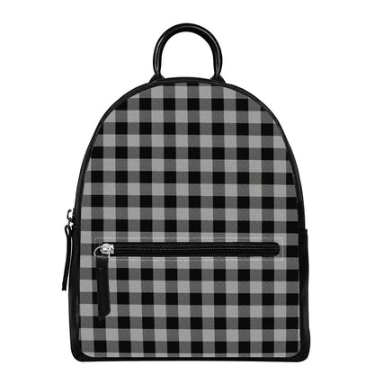 Light Grey And Black Buffalo Check Print Leather Backpack