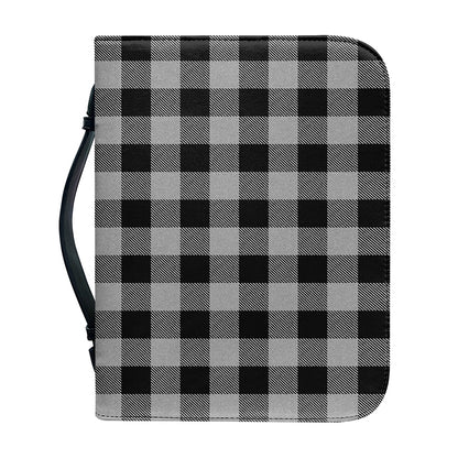Light Grey And Black Buffalo Check Print Leather Bible Cover