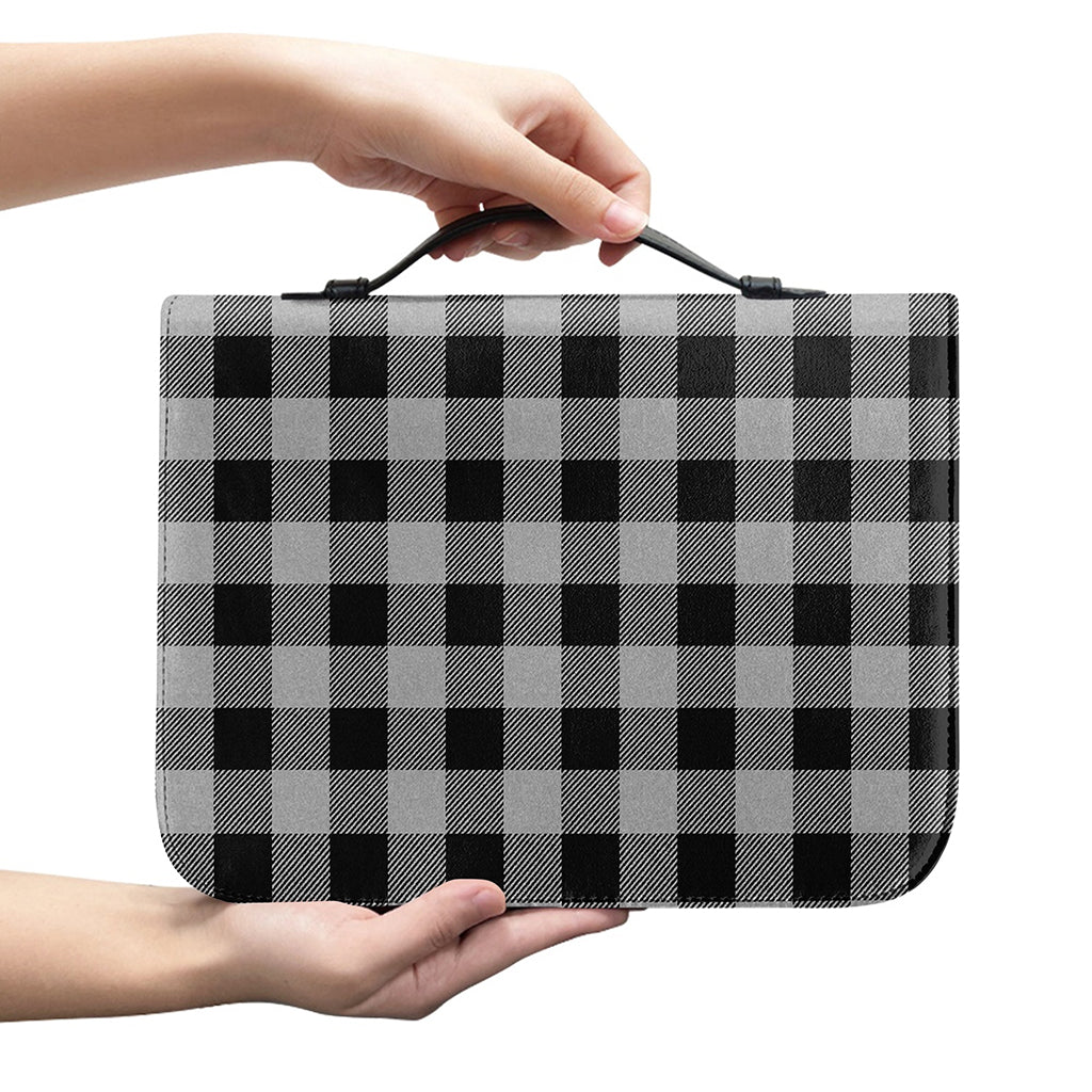 Light Grey And Black Buffalo Check Print Leather Bible Cover