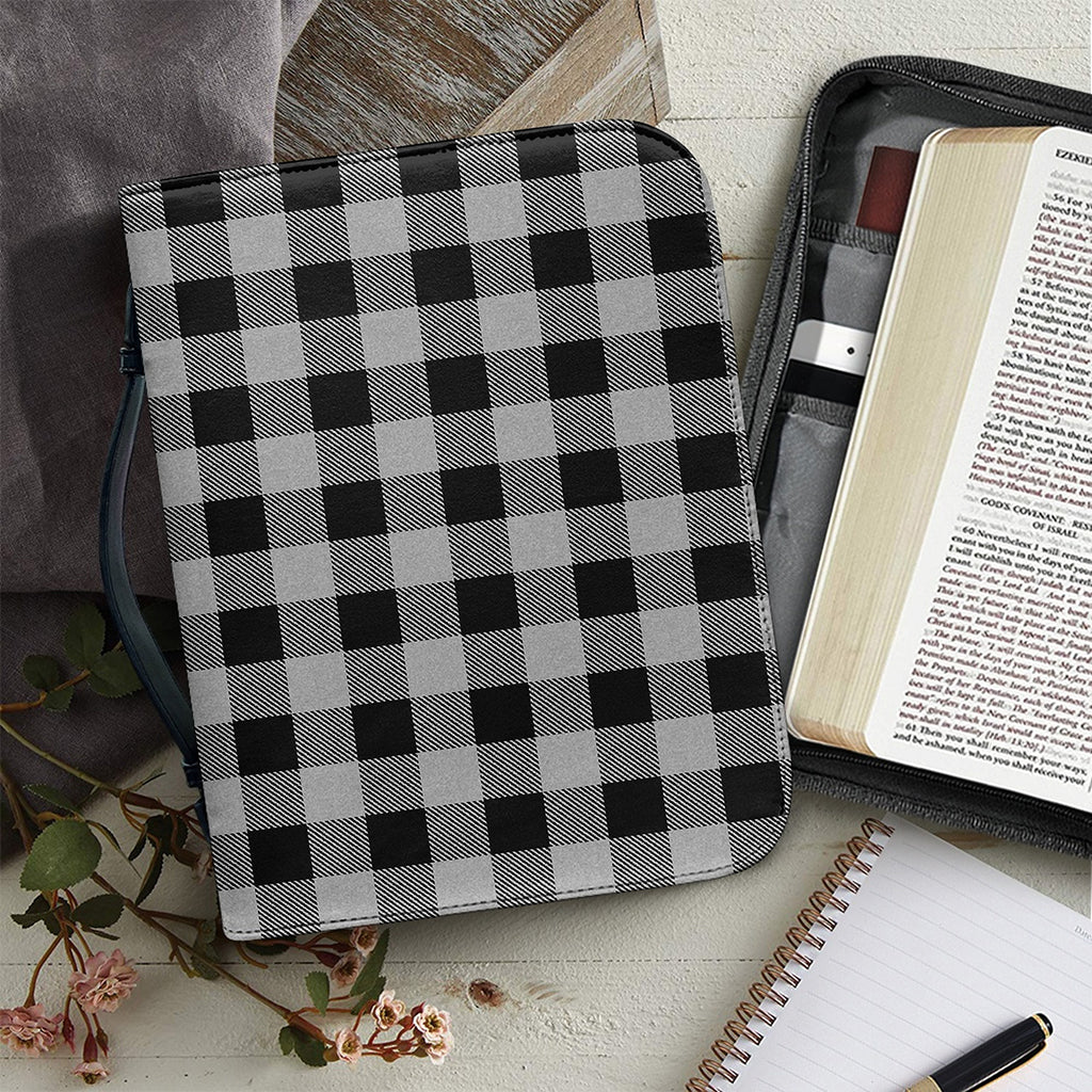 Light Grey And Black Buffalo Check Print Leather Bible Cover