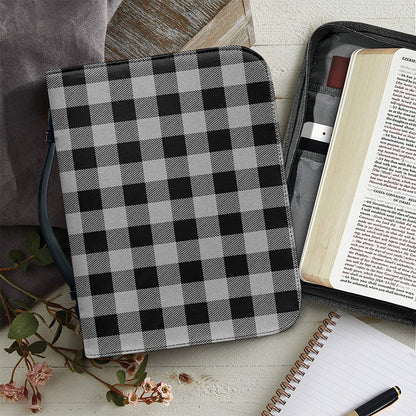 Light Grey And Black Buffalo Check Print Leather Bible Cover