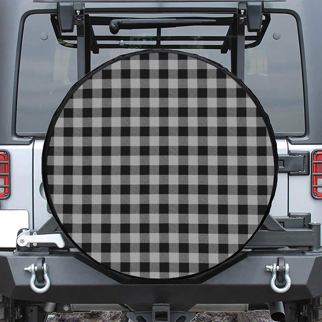 Light Grey And Black Buffalo Check Print Leather Spare Tire Cover
