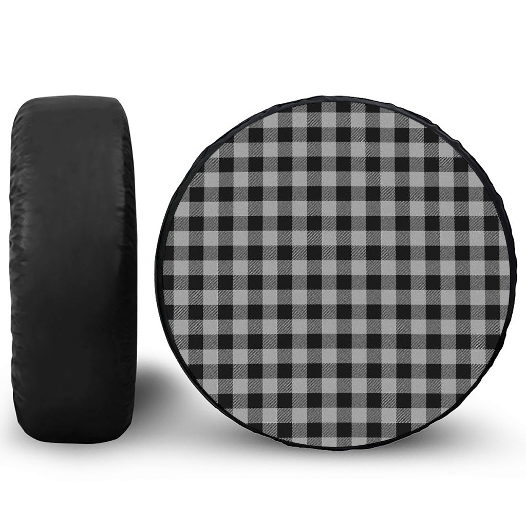 Light Grey And Black Buffalo Check Print Leather Spare Tire Cover
