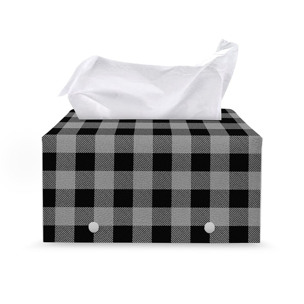 Light Grey And Black Buffalo Check Print Leather Tissue Box Cover