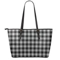 Light Grey And Black Buffalo Check Print Leather Tote Bag With Zipper