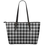 Light Grey And Black Buffalo Check Print Leather Tote Bag