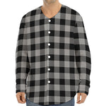 Light Grey And Black Buffalo Check Print Long Sleeve Baseball Jersey