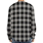 Light Grey And Black Buffalo Check Print Long Sleeve Baseball Jersey