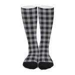 Light Grey And Black Buffalo Check Print Long Socks