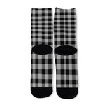 Light Grey And Black Buffalo Check Print Long Socks