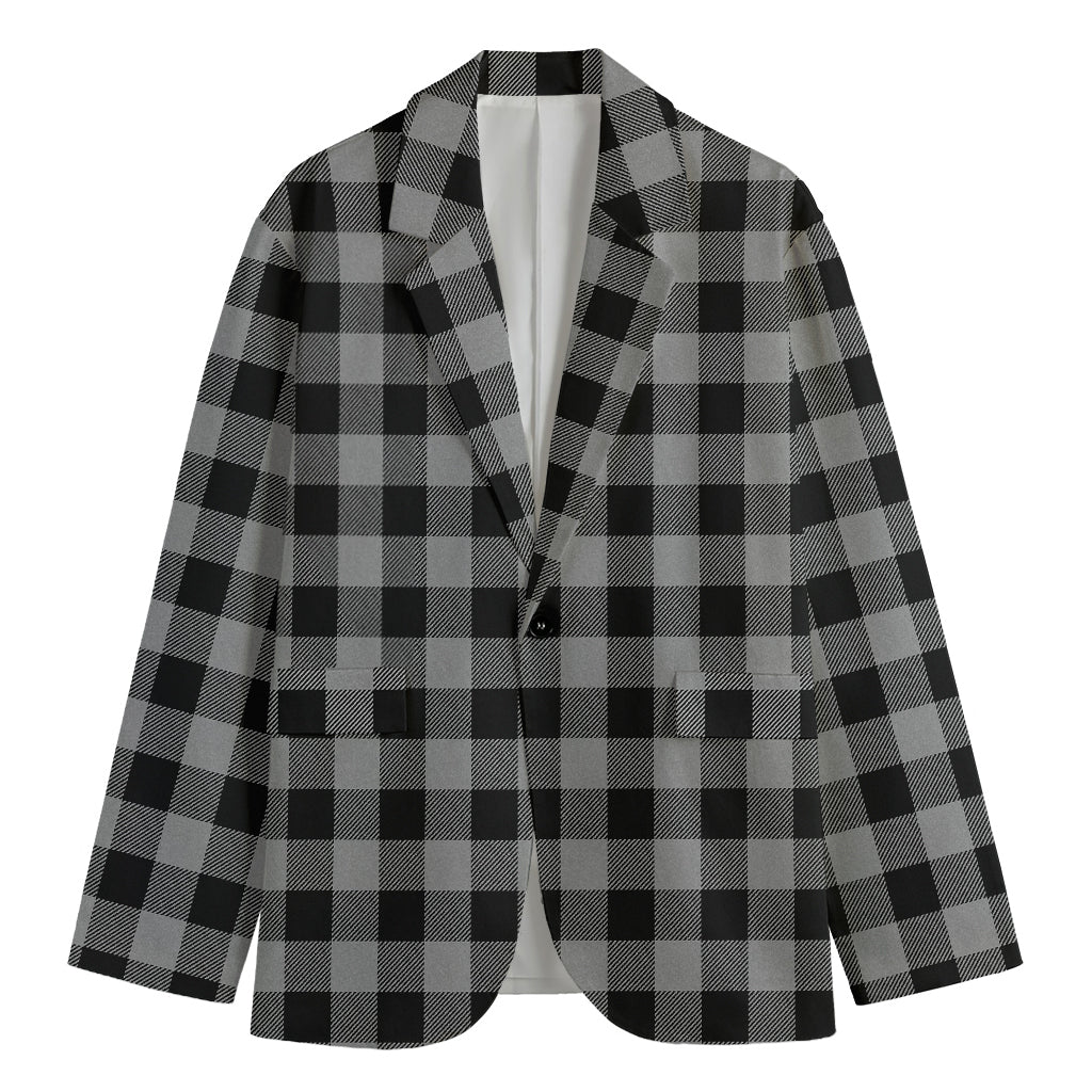 Light Grey And Black Buffalo Check Print Men's Blazer