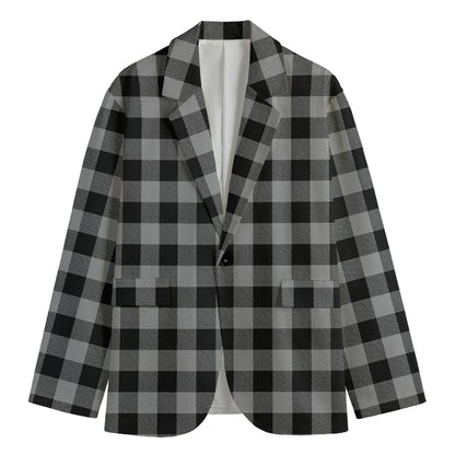 Light Grey And Black Buffalo Check Print Men's Blazer