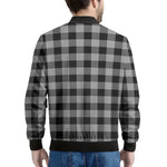 Light Grey And Black Buffalo Check Print Men's Bomber Jacket
