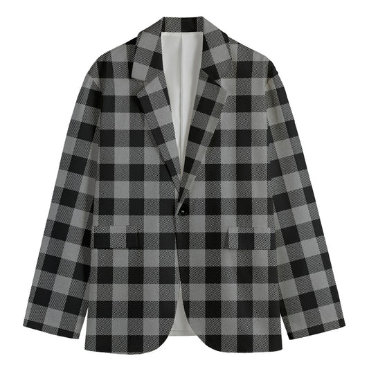 Light Grey And Black Buffalo Check Print Men's Cotton Blazer