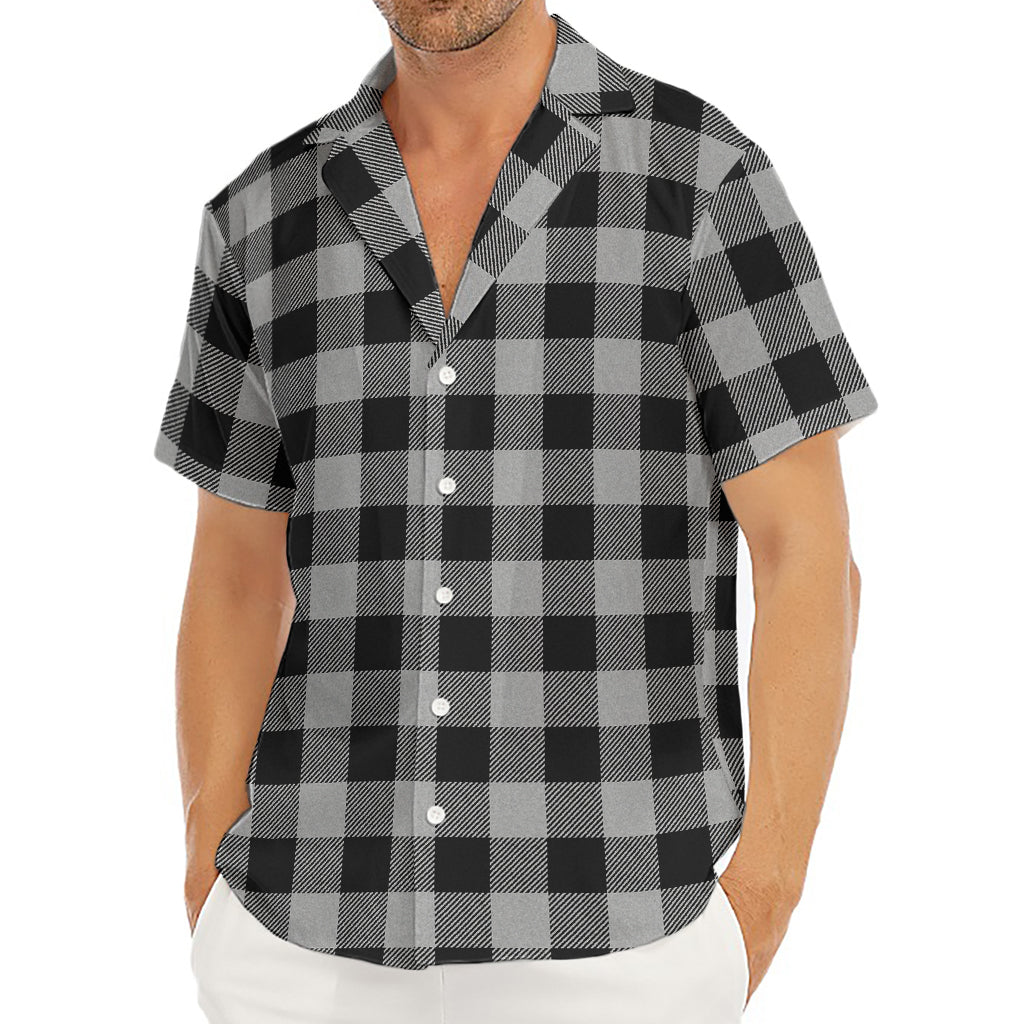 Light Grey And Black Buffalo Check Print Men's Deep V-Neck Shirt