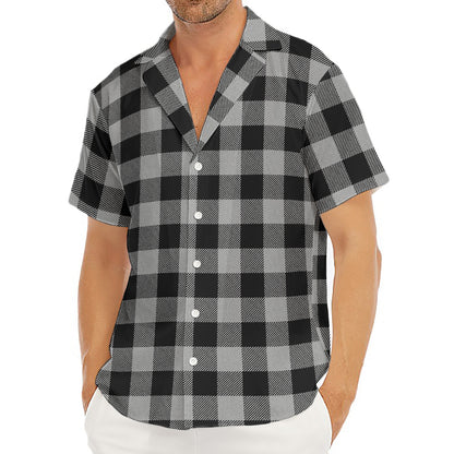 Light Grey And Black Buffalo Check Print Men's Deep V-Neck Shirt