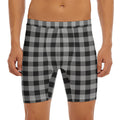 Light Grey And Black Buffalo Check Print Men's Long Boxer Briefs
