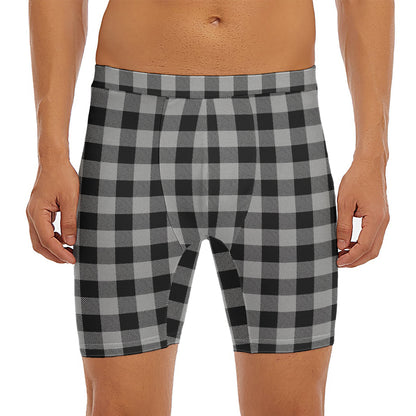Light Grey And Black Buffalo Check Print Men's Long Boxer Briefs