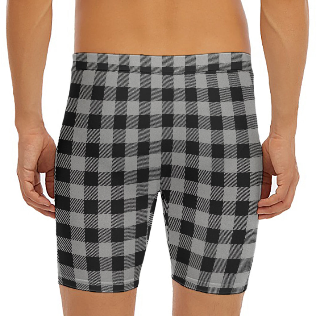 Light Grey And Black Buffalo Check Print Men's Long Boxer Briefs