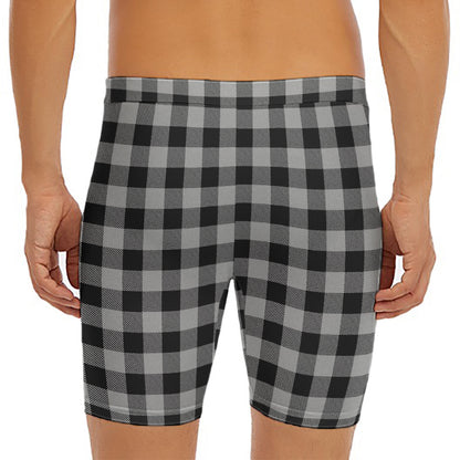 Light Grey And Black Buffalo Check Print Men's Long Boxer Briefs