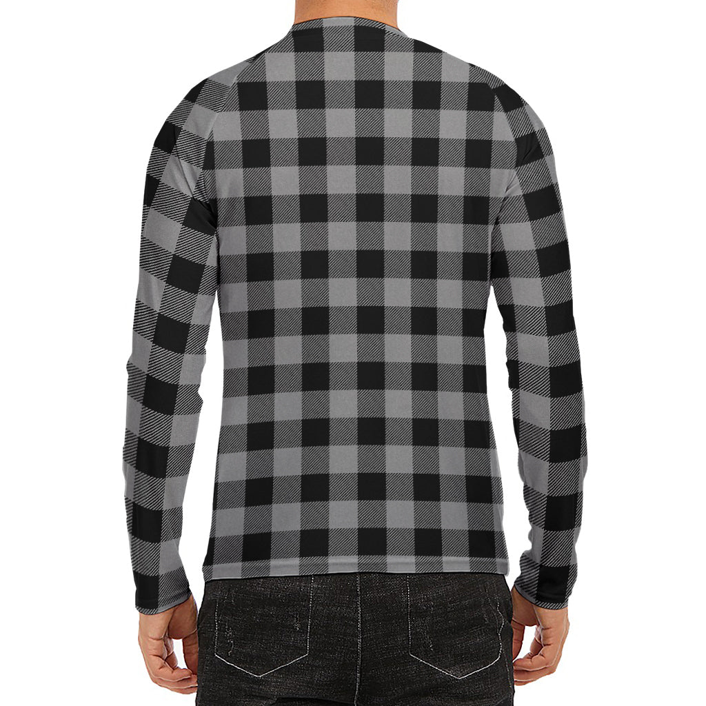 Light Grey And Black Buffalo Check Print Men's Long Sleeve Rash Guard