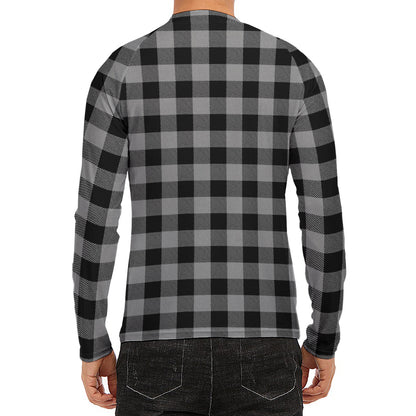 Light Grey And Black Buffalo Check Print Men's Long Sleeve Rash Guard