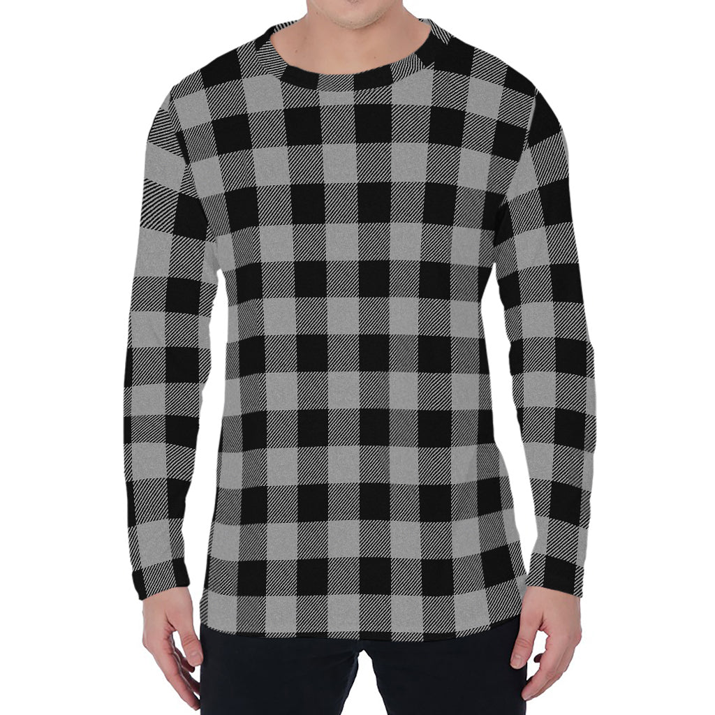 Light Grey And Black Buffalo Check Print Men's Long Sleeve T-Shirt