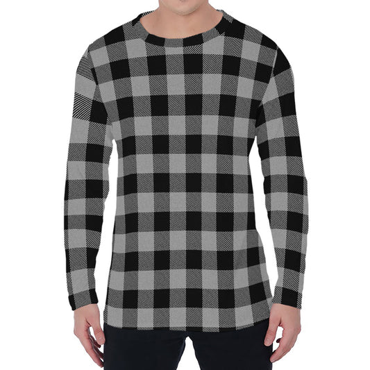 Light Grey And Black Buffalo Check Print Men's Long Sleeve T-Shirt