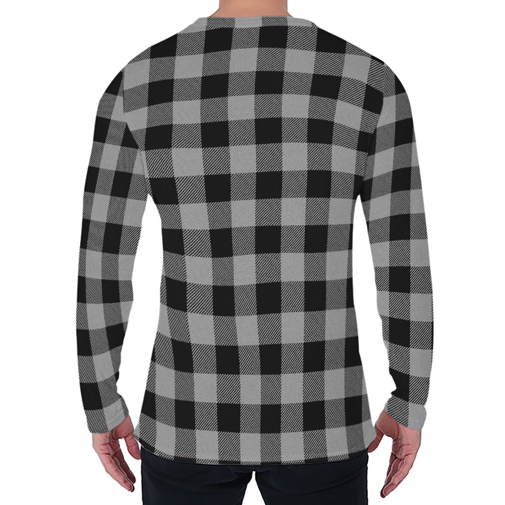 Light Grey And Black Buffalo Check Print Men's Long Sleeve T-Shirt