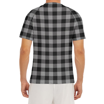 Light Grey And Black Buffalo Check Print Men's Short Sleeve Rash Guard