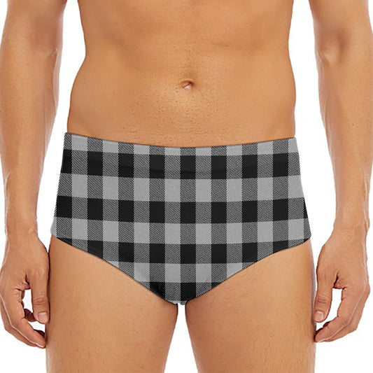 Light Grey And Black Buffalo Check Print Men's Triangle Swim Briefs