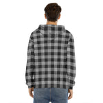 Light Grey And Black Buffalo Check Print Men's Velvet Pullover Hoodie