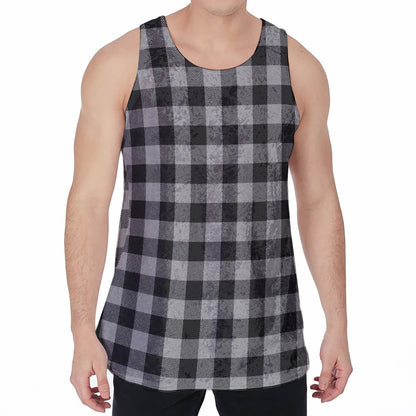 Light Grey And Black Buffalo Check Print Men's Velvet Tank Top