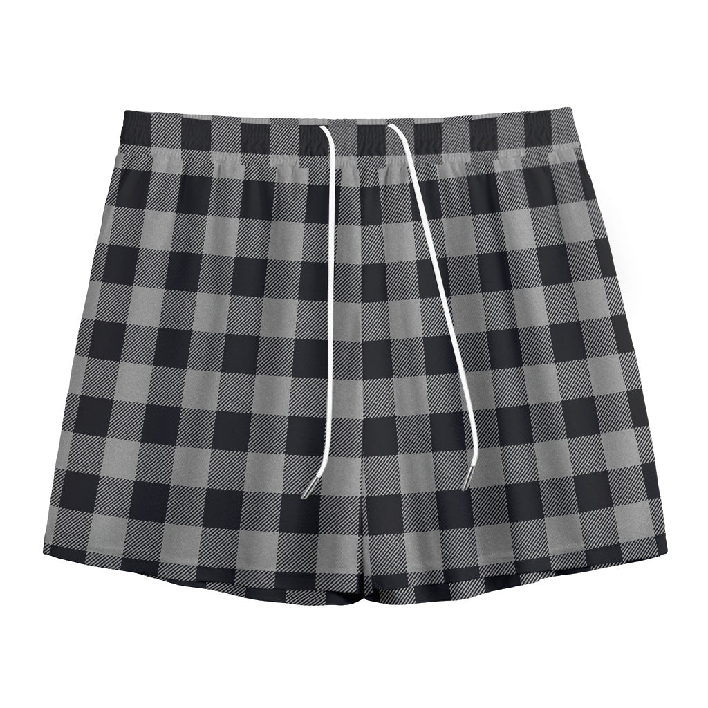 Light Grey And Black Buffalo Check Print Mesh Shorts