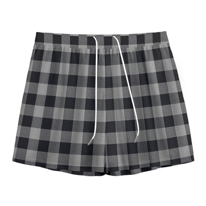 Light Grey And Black Buffalo Check Print Mesh Shorts