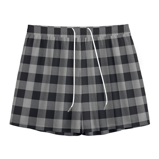 Light Grey And Black Buffalo Check Print Mesh Shorts