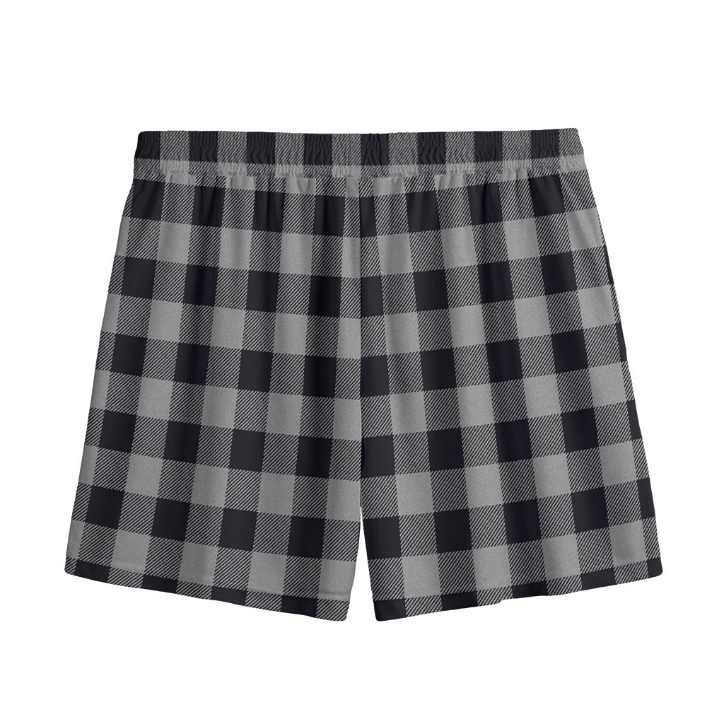 Light Grey And Black Buffalo Check Print Mesh Shorts