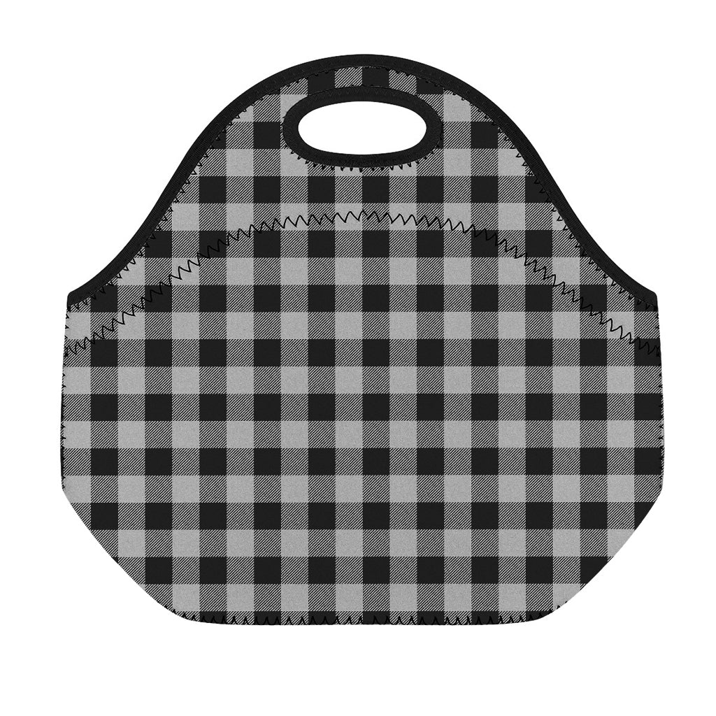 Light Grey And Black Buffalo Check Print Neoprene Lunch Bag
