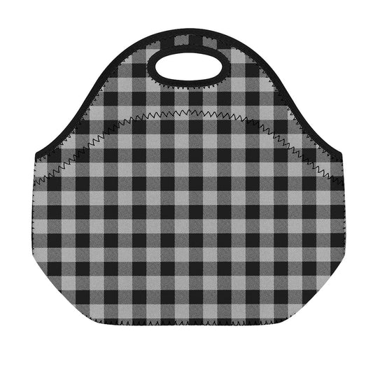 Light Grey And Black Buffalo Check Print Neoprene Lunch Bag