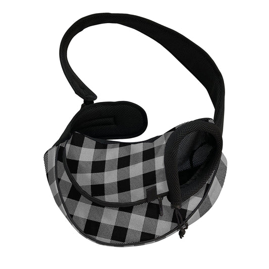 Light Grey And Black Buffalo Check Print Pet Sling Carrier