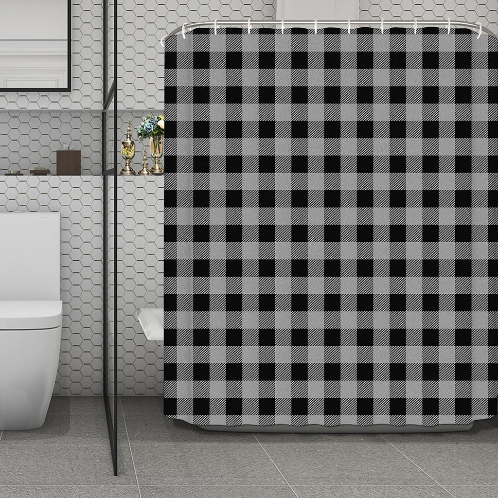 Light Grey And Black Buffalo Check Print Polyester Shower Curtain