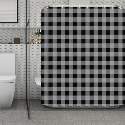 Light Grey And Black Buffalo Check Print Polyester Shower Curtain