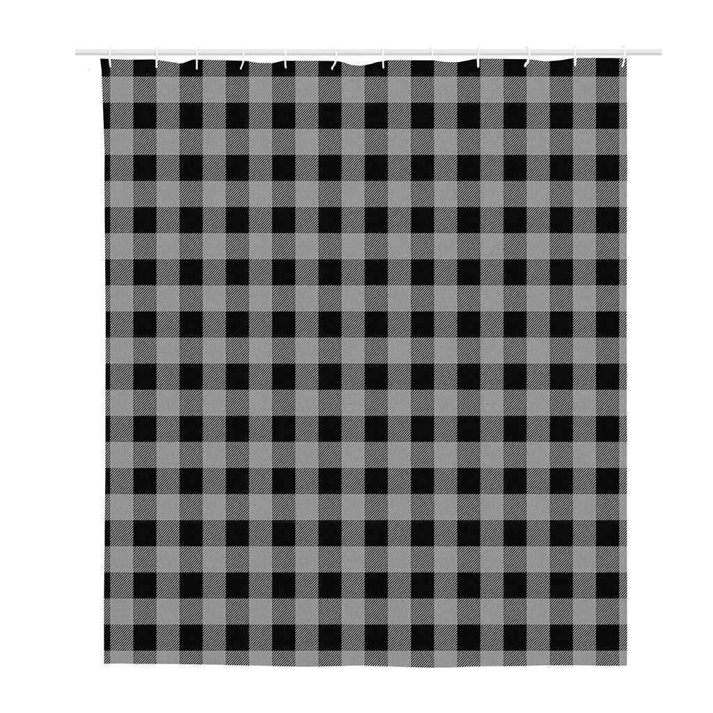 Light Grey And Black Buffalo Check Print Polyester Shower Curtain