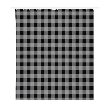 Light Grey And Black Buffalo Check Print Polyester Shower Curtain