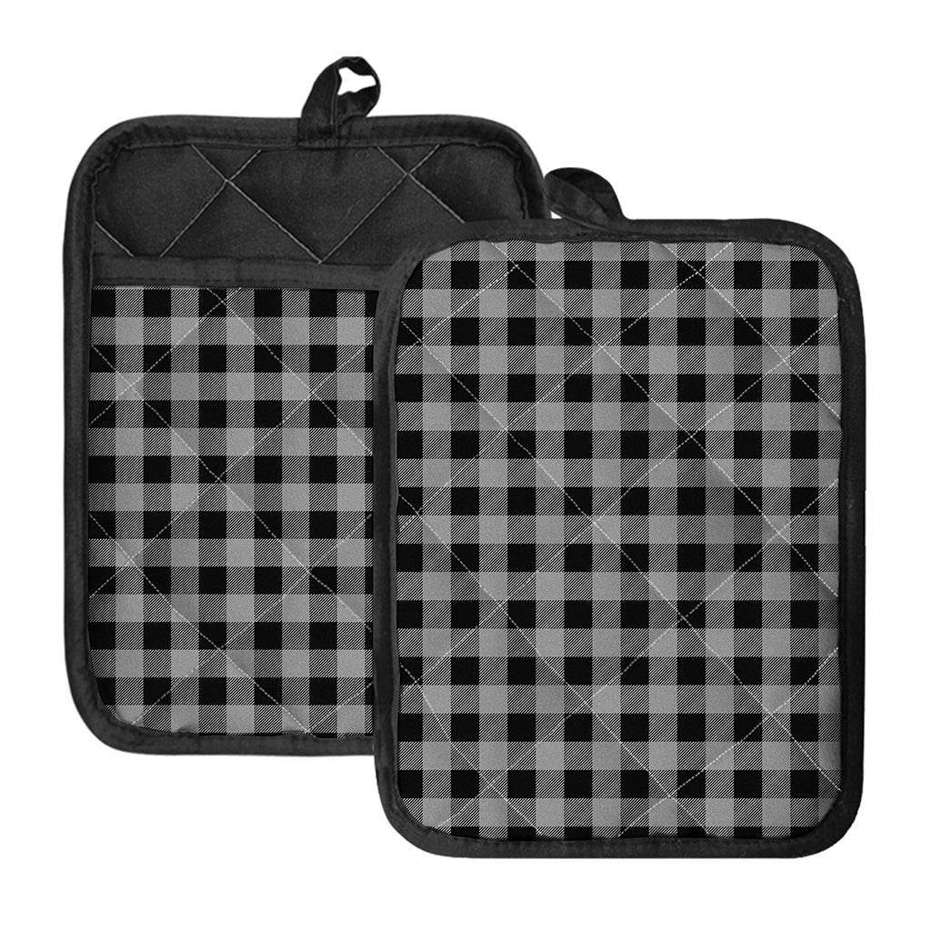 Light Grey And Black Buffalo Check Print Pot Holders With Pocket