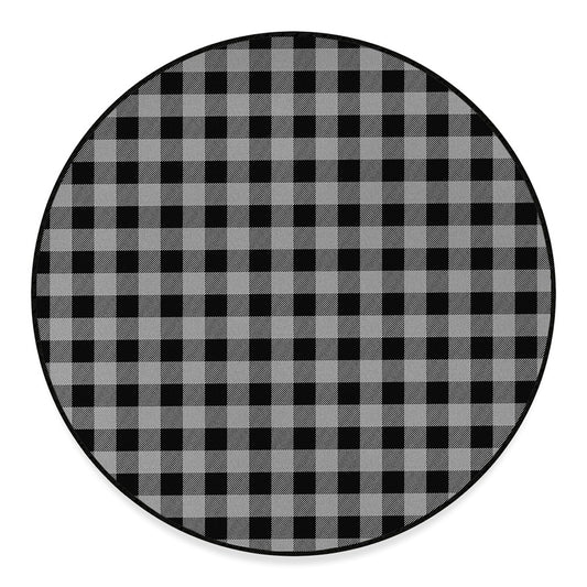 Light Grey And Black Buffalo Check Print Round Floor Mat