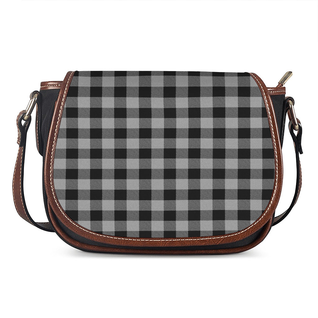 Light Grey And Black Buffalo Check Print Saddle Bag