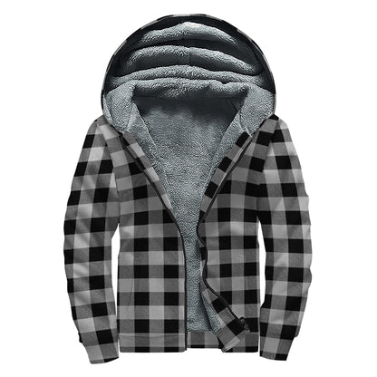 Light Grey And Black Buffalo Check Print Sherpa Lined Zip Up Hoodie